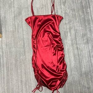Zaful Red Satin Ruched Slip Dress